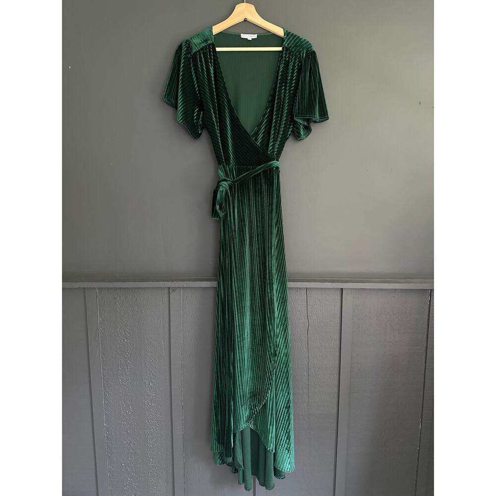 Baltic Born Andi Ribbed Emerald Green Midi Wrap Dress Size Large - Picture 3 of 12